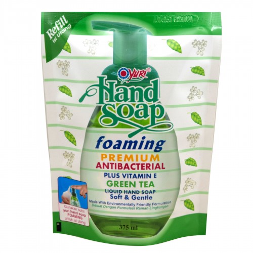 Yuri Hand Soap Foaming PREMIUM Antibacterial Sabun Cuci Tangan Refill 375ml - Green Tea