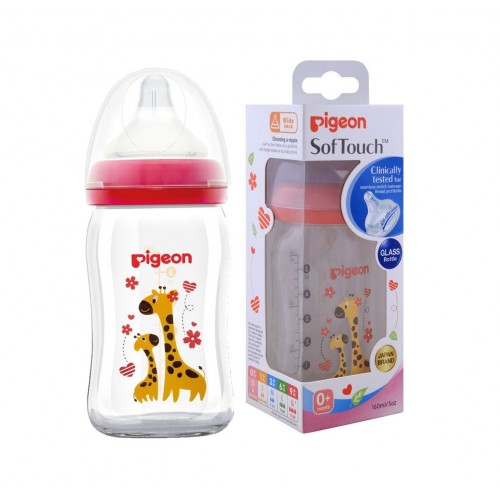 Pigeon Softouch Wide Neck Glass Bottle with Peristaltic Plus Nipple 160 ml - Giraffe