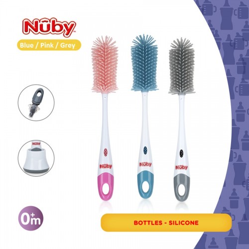 Nuby Silicone Bottle & Nipple Brush Sikat Cuci Botol - Blue / Pink / Grey
