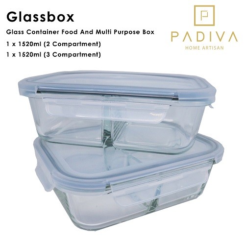Padiva Glassbox Mix 2 + 3 Compartment Isi 2 Pcs - 1520 ml