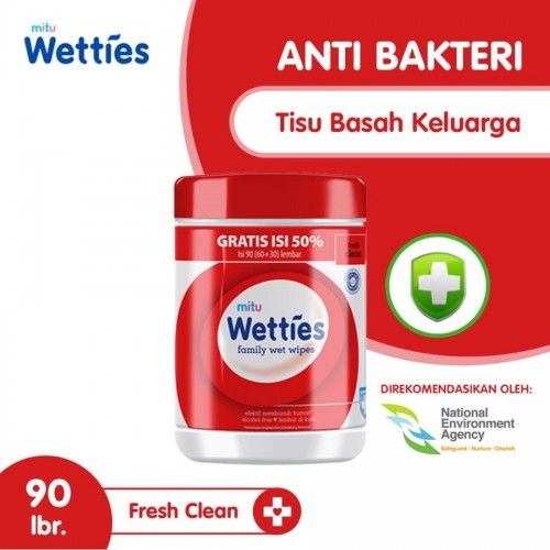 Mitu Wetties Tisu Basah Botol 90 Sheet - Fresh Clean