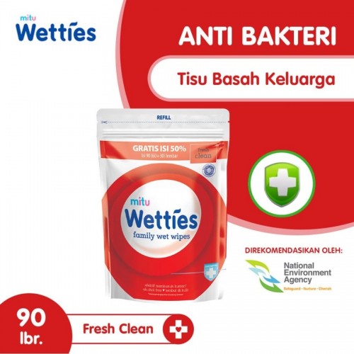 Mitu Wetties Tisu Basah Refill 90 Sheet - Fresh Clean