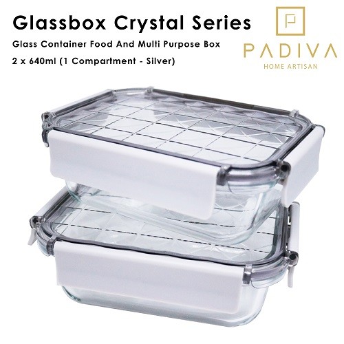 Padiva Glassbox Crystal 1 Compartment 640 ml isi 2 Pcs - Silver Grey