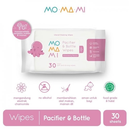 Momami Pacifier and Bottle Wipes 30 Sheet - Strawberry Flavour