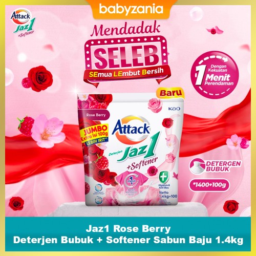 Attack Detergent Jaz1 Plus Softener Detergent Bubuk Rose Berry - 1.4 gr