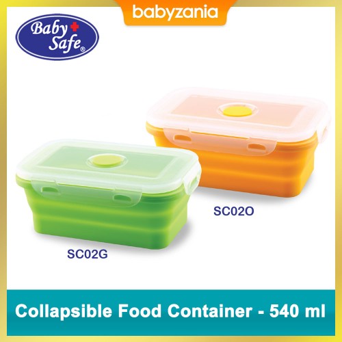 Baby Safe Collapsible Food Container 540 ml - Green / Orange