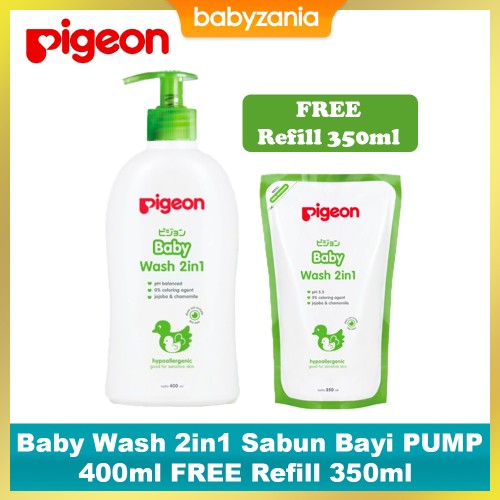 Pigeon Baby Wash 2in1 Sabun Bayi PUMP 400 ml FREE Refill 350 ml