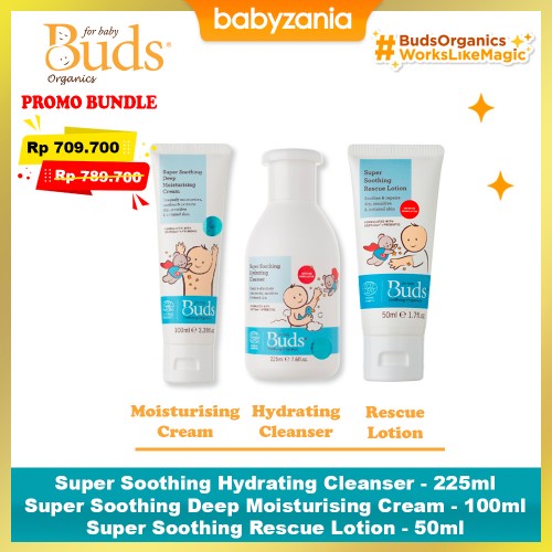 Buds Super Soothing Hydrating Cleanser - 225ml & Super Soothing Deep Moisturising Cream - 100ml & Super Soothing Rescue Lotion - 50ml