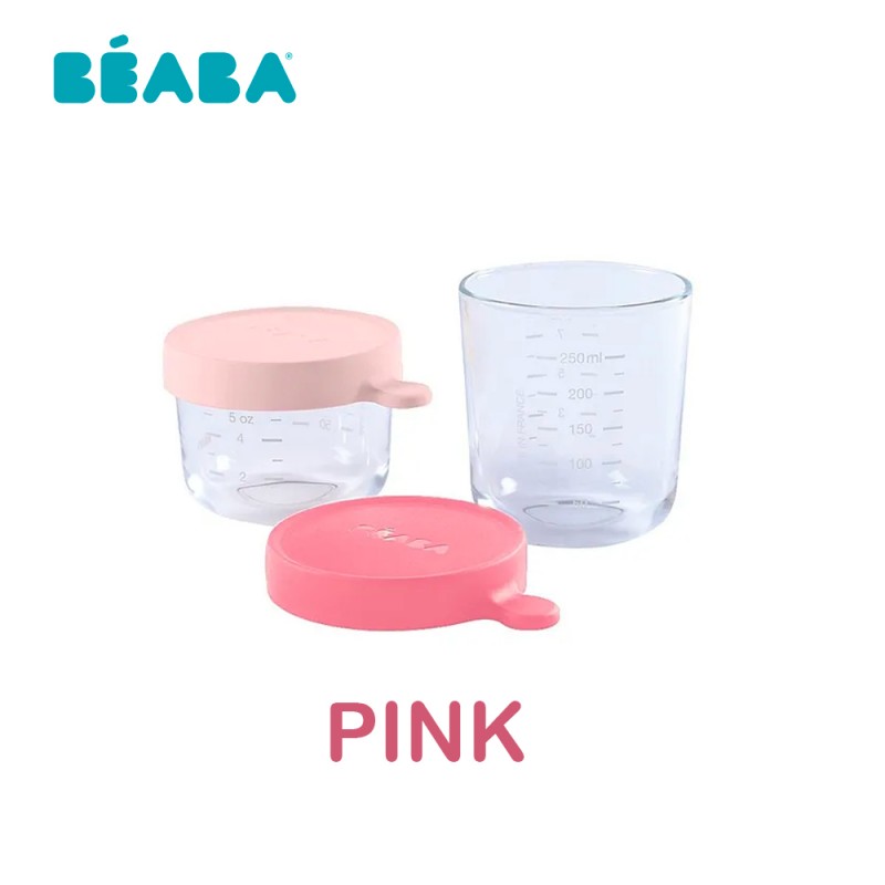 Beaba® Lot de 2 pots de conservation en verre 150ml et 250ml Pink/Dark Blue