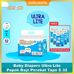 Cottons Baby Diapers Ultra Lite Popok Bayi Perekat Tape S 32