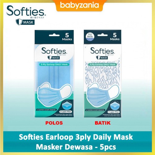 Softies Earloop 3ply Daily Mask Masker Dewasa - 5pcs
