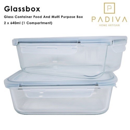 Padiva Glassbox 1 Compartment isi 2 Pcs - 640 ml
