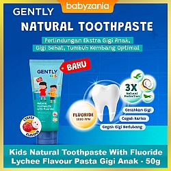 Gently Kids Natural Toothpaste With Fluoride Lychee Flavour Pasta Gigi Anak - 50g