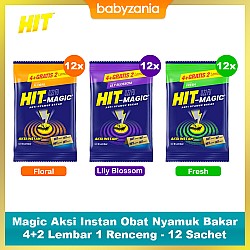 HIT Magic Aksi Instan Obat Nyamuk Bakar 4+2 Lembar 1 Renceng - 12 Sachet