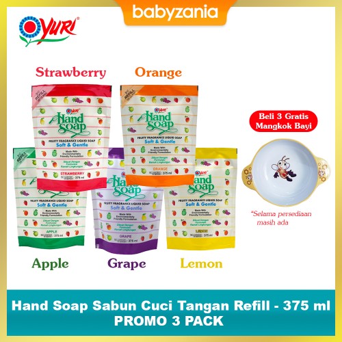 Yuri Hand Soap Sabun Cuci Tangan Refill 375 ml - PROMO 3 PACK