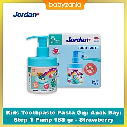 Jordan Kids Toothpaste Pasta Gigi Anak Bayi Step 1 Pump 188 gr - Strawberry