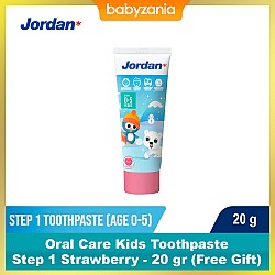 Jordan Oral Care Kids Toothpaste Step 1 Strawberry - 20 gr (Free Gift)