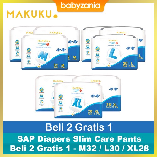 Makuku SAP Diapers Slim Care Pants Beli 2 Gratis 1 - M32 / L30 / XL28