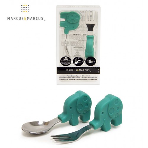 Marcus & Marcus Palm Grasp Spoon & Fork Set - Ollie Elephant Green