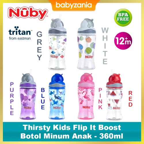 Nuby Thirsty Kids Flip It Boost 360 ml - Tersedia Pilihan Warna