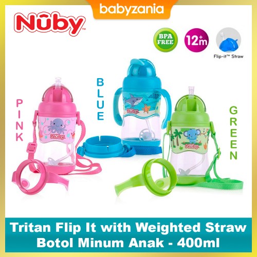Nuby Tritan Flip It with Weighted Straw - 400 ml (Tersedia Pilihan Warna)