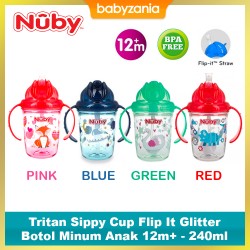 Nuby Tritan 2-Handle No-Spill Flip-it Fat Straw Printed Cup - 8oz