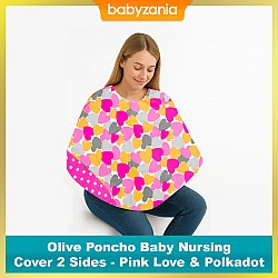 Olive Poncho Baby Nursing Cover 2 Sides - Pink Love & Polkadot