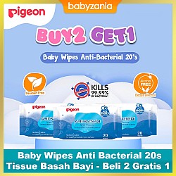 Pigeon Anti Bacterial Wipes Tissue Basah Bayi 20 Sheets - Buy 2 Get 1