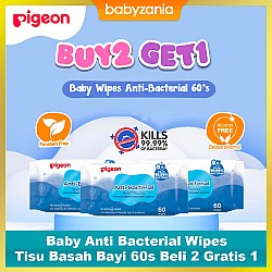 Pigeon Baby Anti Bacterial Wipes Tisu Basah Bayi 60s Beli 2 Gratis 1