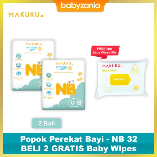 Makuku SAP Diapers Comfort Fit Tape Popok Perekat Bayi NB 32 - BELI 2 GRATIS Baby Wipes