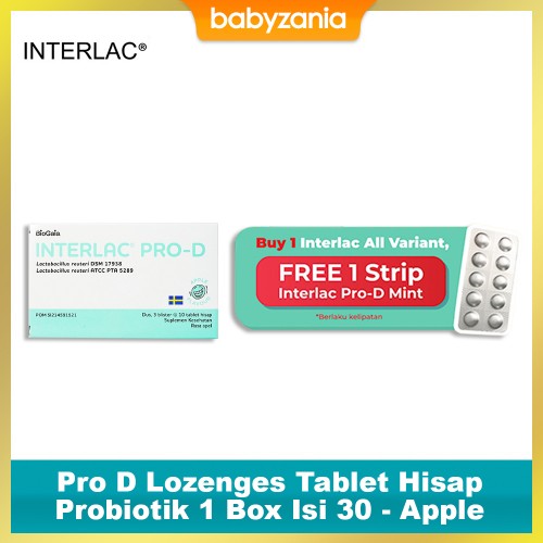 Interlac Pro D Lozenges Tablet Hisap Probiotik Mint - 3 blister @10 tablet - Apple
