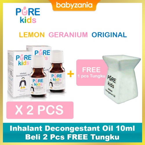 Pure Kids Inhalant Decongestant Oil Obat Hidung Tersumbat 10ml PAKET Isi 2 FREE TUNGKU AROMATHERAPHY - Tersedia Pilihan Aroma