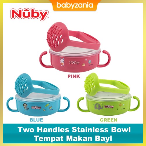 Nuby Two Handles Stainless Bowl with Lid and Masher Tempat Makan Bayi