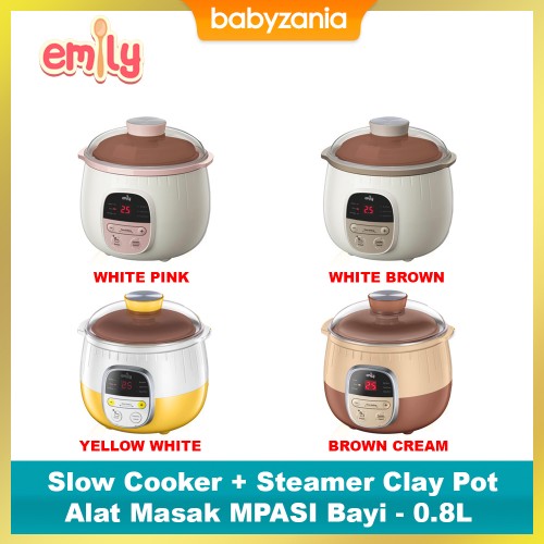 Emily Slow Cooker + Steamer 0.8L Clay Pot - Alat Masak MPASI Bayi