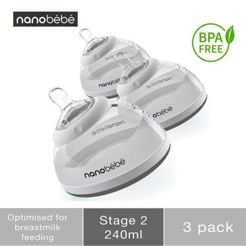 Nanobebe Breast Milk Bottle Triple Pack Grey Botol Susu Bayi - 240ml