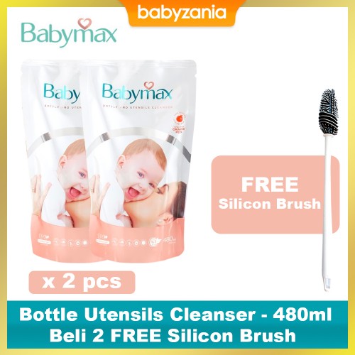 Babymax Ecocert Bottle Utensils Cleanser Sabun Botol Bayi - 480 ml Beli 2 FREE Silicon Brush