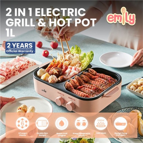 Emily 2 in 1 Electric Griller EHP-11302 Pemanggang Perebus Makanan - 1 L