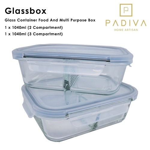 Padiva Glassbox Mix 2 + 3 Compartment isi 2 Pcs - 1040 ml