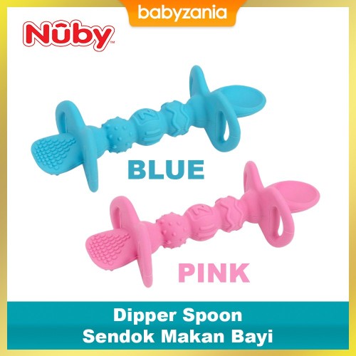 Nuby Dipeez Self Feeding Silicone Spoons Sendok Makan Anak 6m+ - Blue / Pink