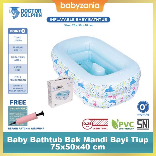 Doctor Dolphin Inflatable Baby Bathtub / Bak Mandi Tiup Bayi - Blue / Green