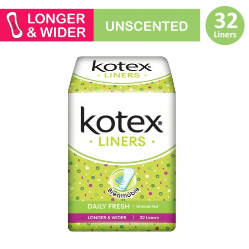 Kotex Fresh Liner Longer & Wider Unscented Panty Liner Wanita - 32 s