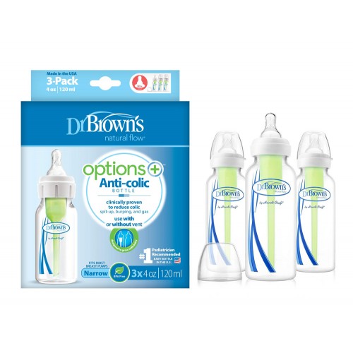 Dr. Brown's Natural Flow Options 3 Pack PP Bottles - 4oz/120ml with Level one Silicone Nipple