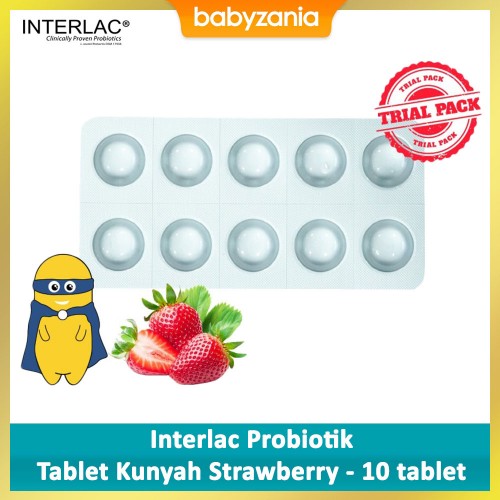 Interlac Probiotik Tablet Kunyah Strawberry - 10 tablet