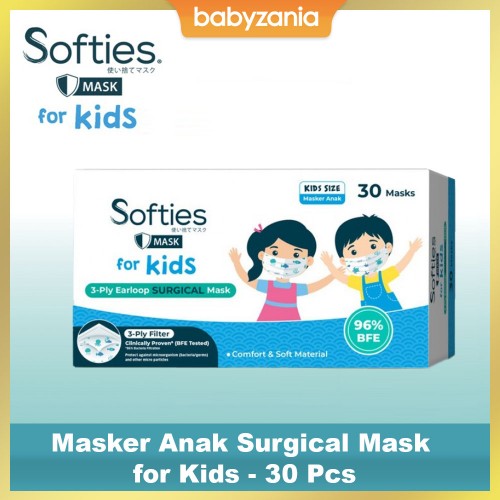 Softies Surgical Mask Kids Earloop 3 ply Masker Anak Box - 30 Pcs
