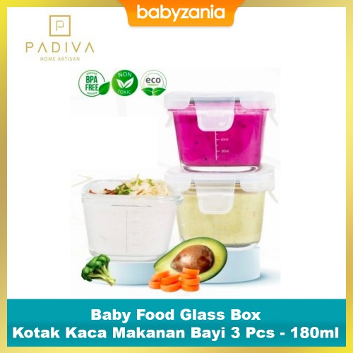 Padiva Baby Glass Box Container Glass Square 3 Pcs - 180ml