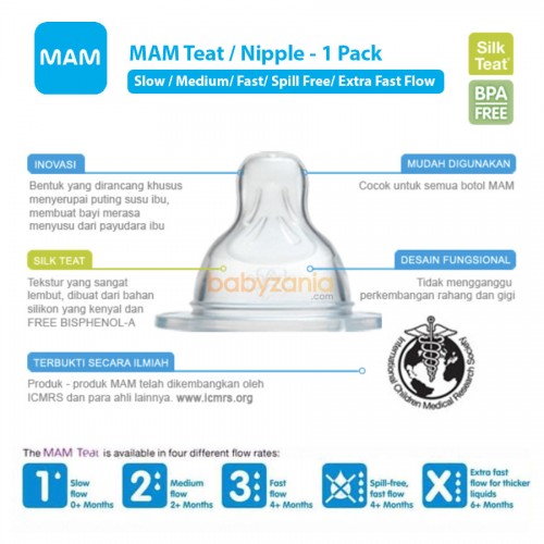 MAM Extra Fast Flow Silicone Nipple 6m+ (Teat X)