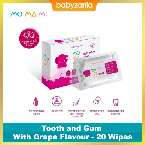 Momami Tooth and Gum with Grape Flavour - 20 Wipes