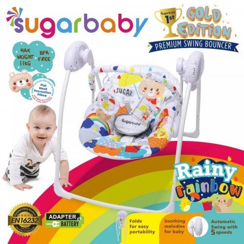 Sugar Baby Gold Edition Premium Swing Bouncer - Rainy Rainbow
