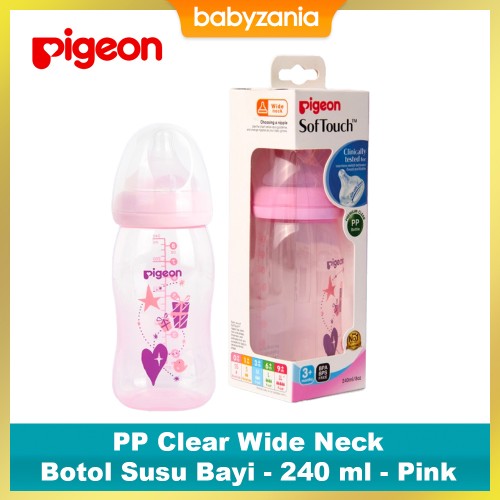 Pigeon Botol Susu Bayi PP Clear Wide Neck 240 ml - Pink