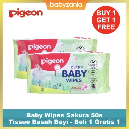 Pigeon Baby Wipes Sakura Extract Tisu Basah Bayi 50 Sheet - Buy 1 Get 1